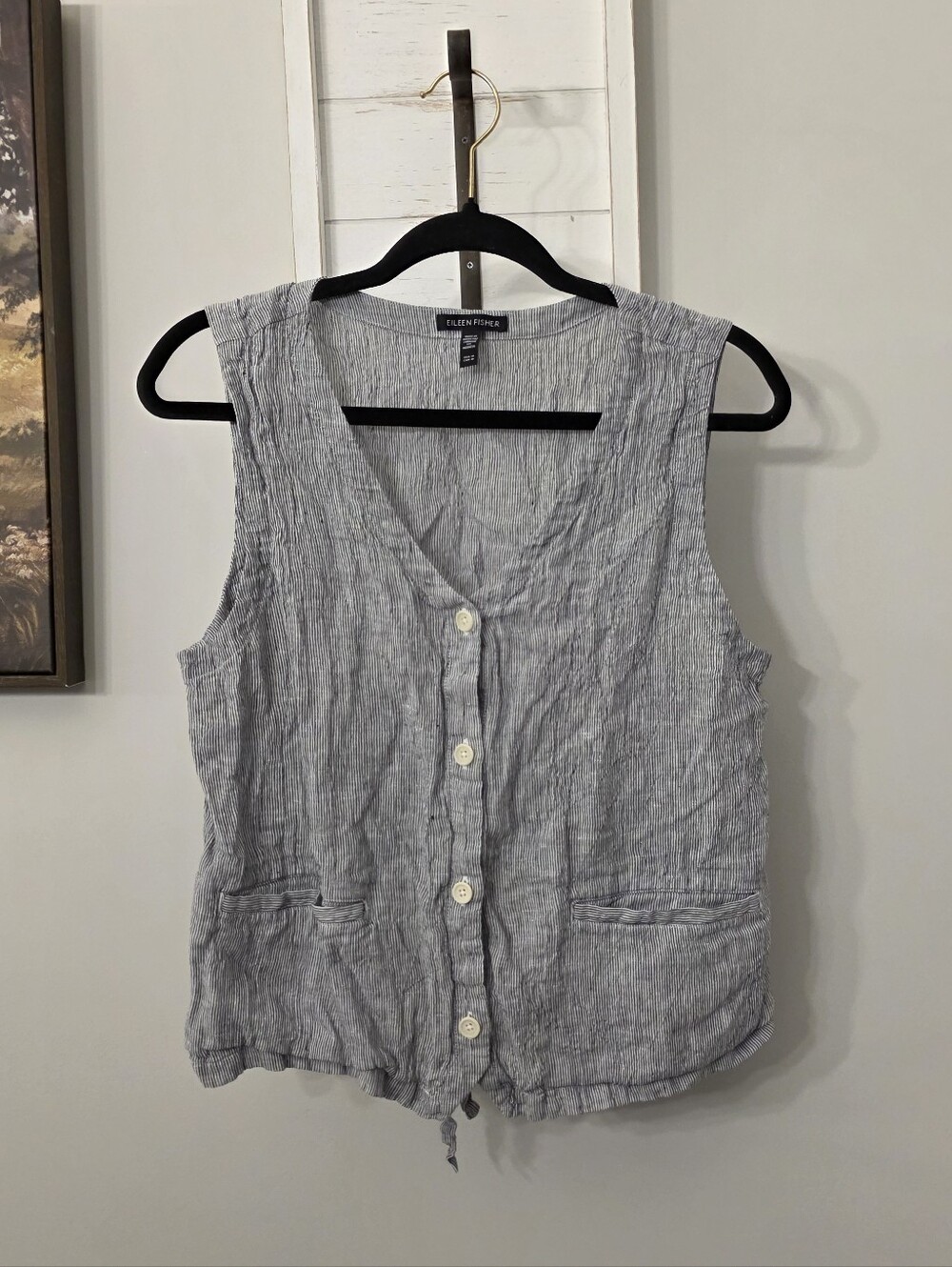 Eileen Fisher Tie Back Organic Linen Vest Size Medium